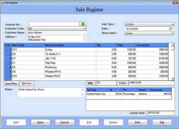 Screenshot of Billing and Accounts Management Tool