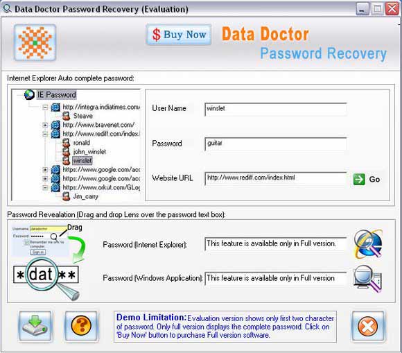 MS internet explorer password recovery software rescue lost and missing password