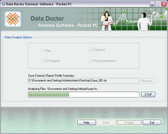 Screenshot of PDA Forensic Software