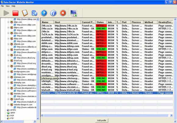 Screenshot of Website Monitoring Tool