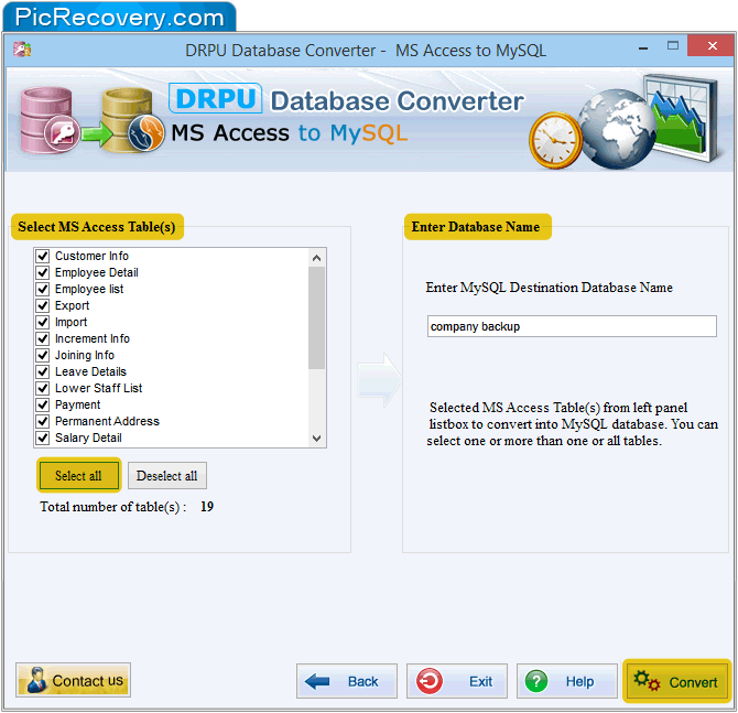 MS Access to MySQL  Database Conversion Tool Screenshots