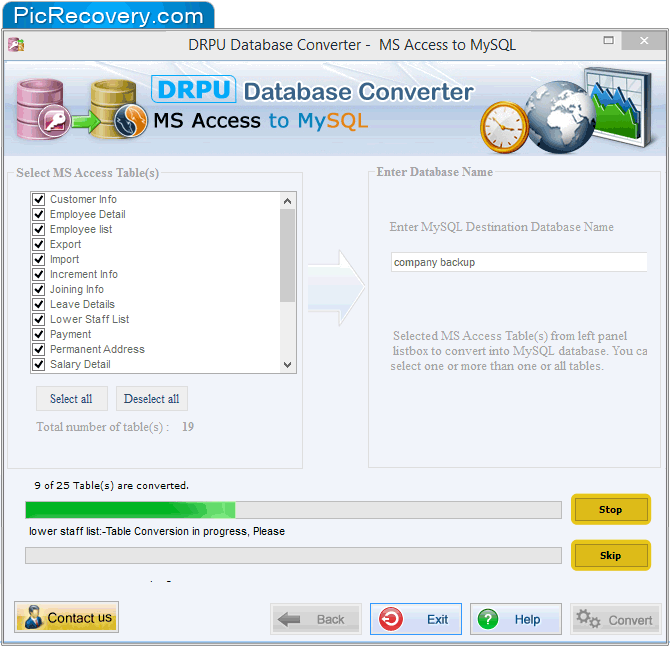 MS Access to MySQL  Database Conversion Tool Screenshots