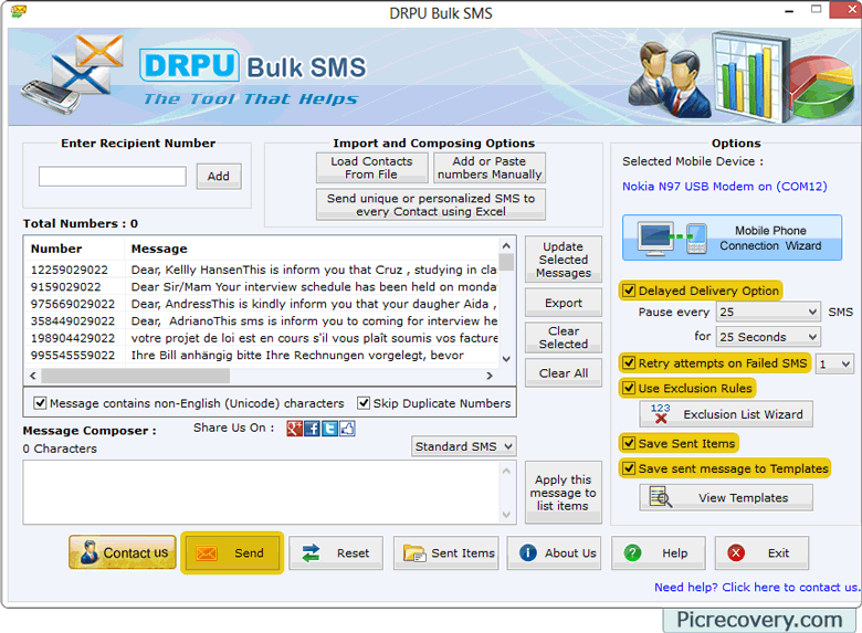 Bulk SMS Software for GSM mobile phones Screenshots