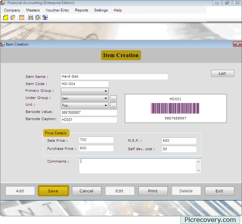 Fill item details