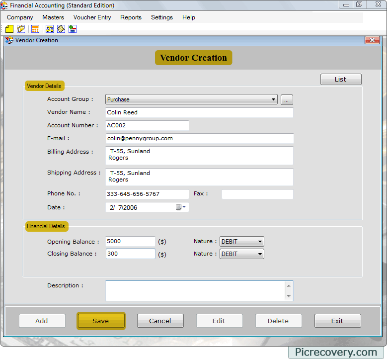 Accounting Management Software (Standard Edition) Screenshots