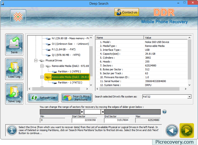 Mobile Phone Recovery Software Screenshots