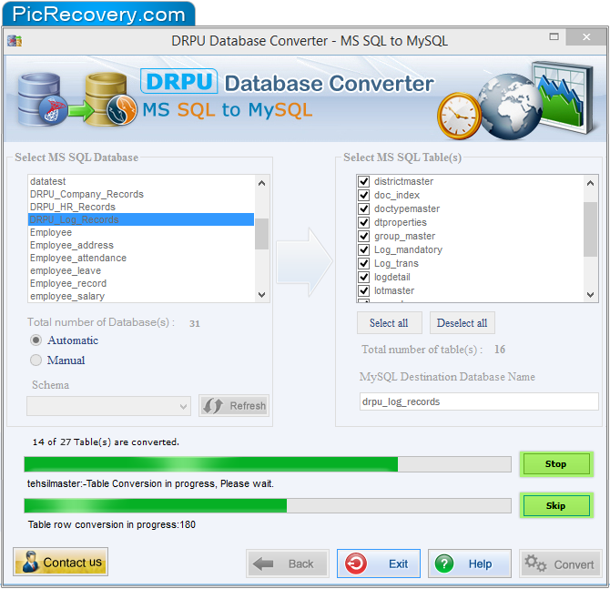 MS SQL to MySQL database converter