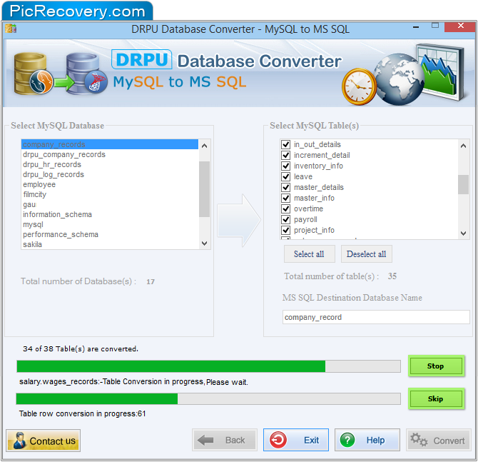 MySQL to MSSQL database converter tool