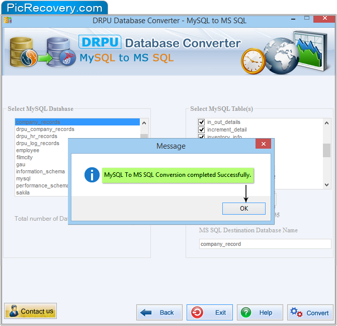 DRPU database converter software - MySQL to MSSQL